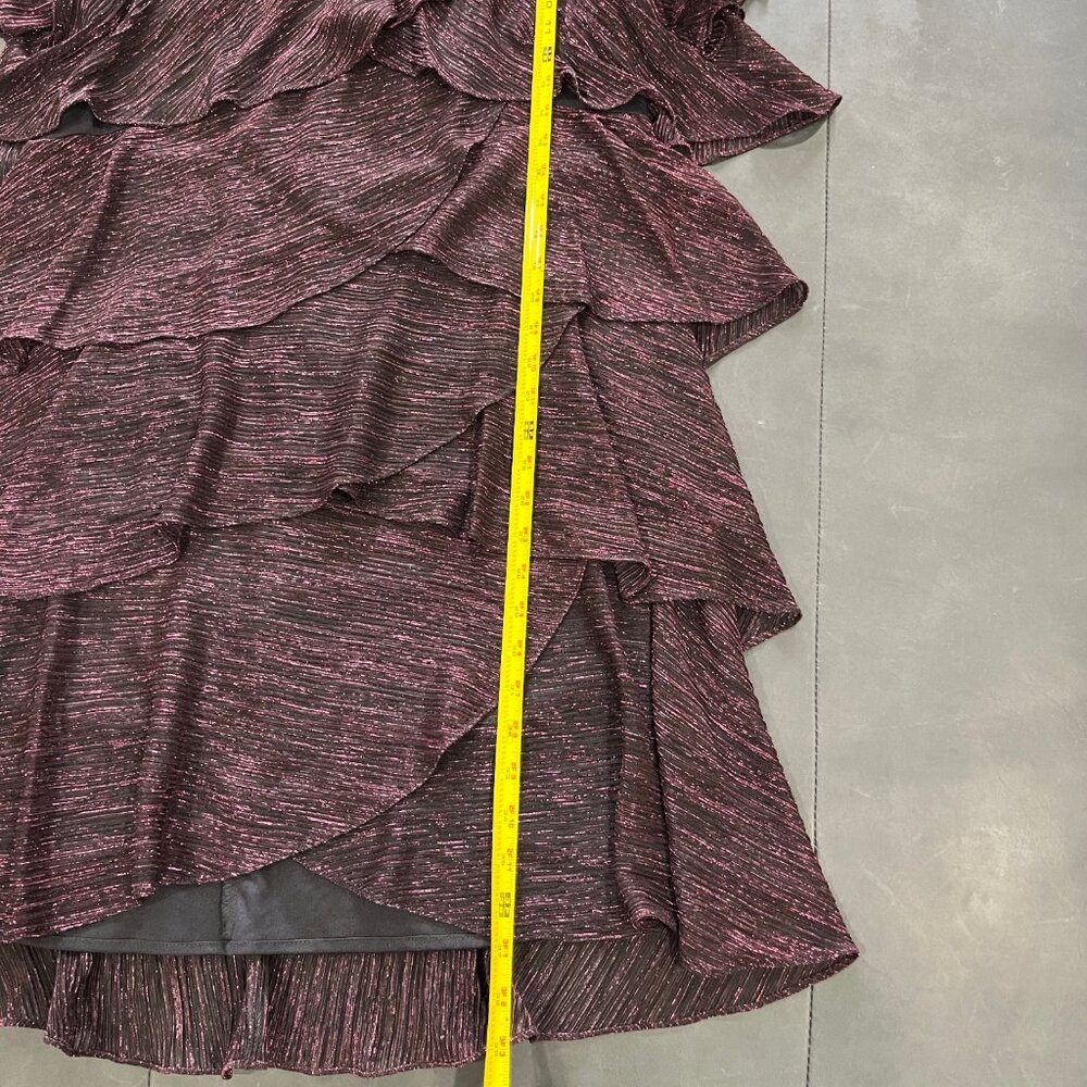 SLNY Metallic Plum Layered Ruffle Dress - Picture 9 of 9